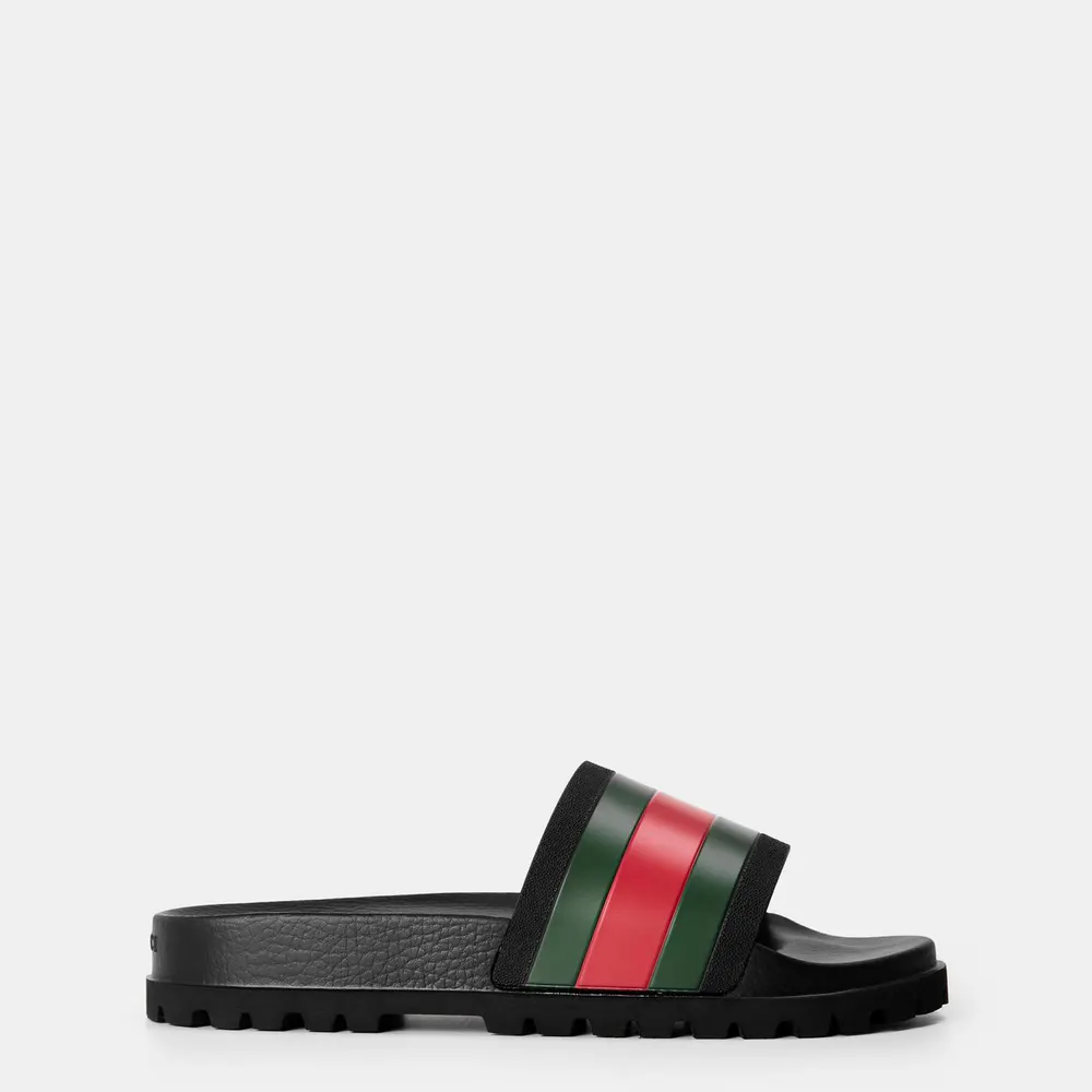 Gucci Men's Web Rubber Slide Sandals