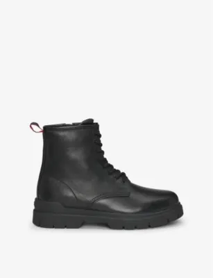 HUGO Embossed-logo leather ankle boots - EUR 45 / 11 UK MEN