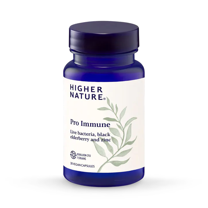 Higher Nature Pro-Immune - 10 Billion CFU Live Bacteria - 7 Strains with Elderberry 500mg & Zinc 5mg - 30 Vegan Capsules