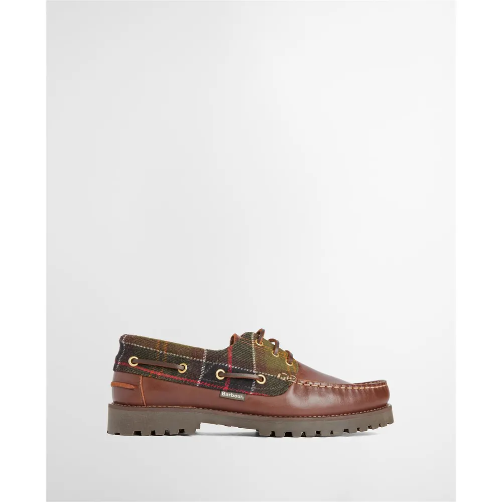 Barbour Men's B.Li Deck Leather Boat Shoes in Brown Tartan – Footwear