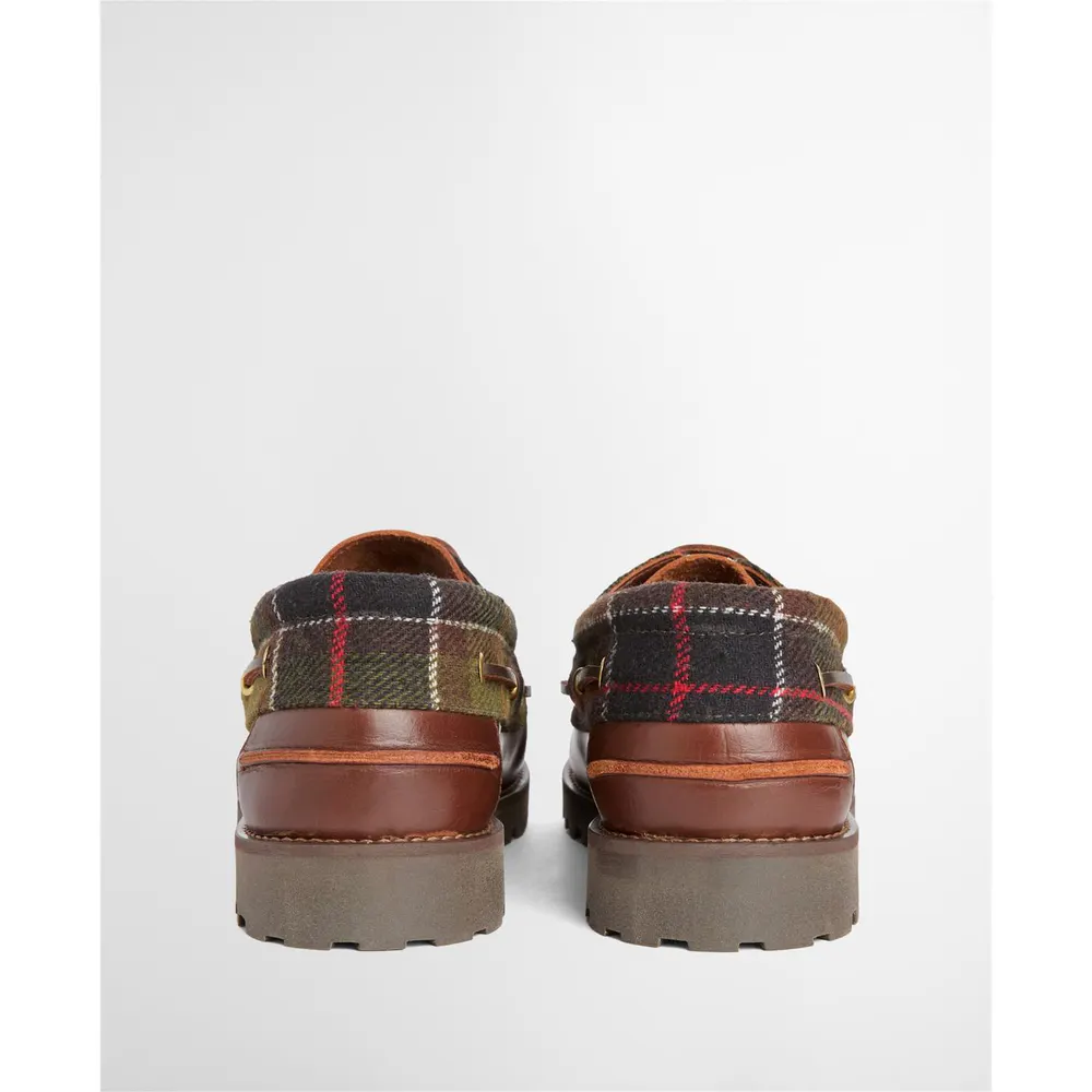 Barbour Men's B.Li Deck Leather Boat Shoes in Brown Tartan, additional product view 3