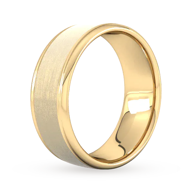 For Him 8mm Slight Court Standard Matt Centre With Grooves Wedding Ring In 18 Carat Yellow Gold detail 2