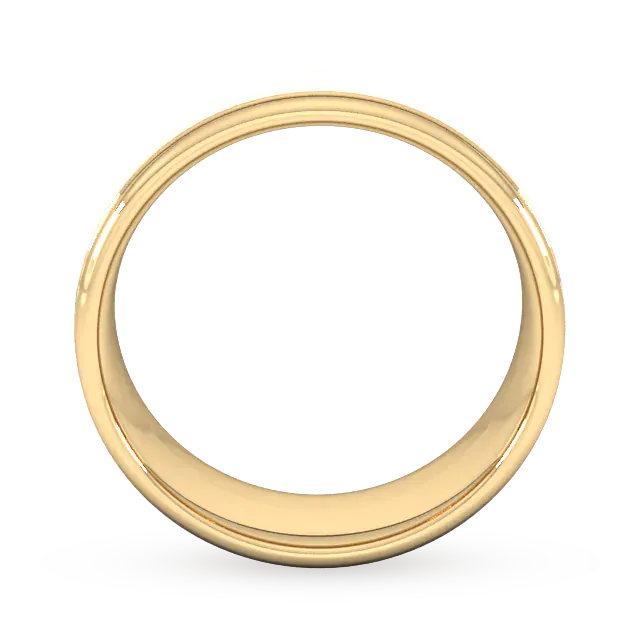 For Him 8mm Slight Court Standard Matt Centre With Grooves Wedding Ring In 18 Carat Yellow Gold detail 3