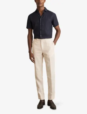 REISS Holiday Square-Collar Short-Sleeve Linen Shirt detail 2