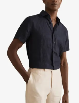 REISS Holiday Square-Collar Short-Sleeve Linen Shirt detail 3