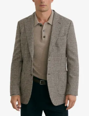 REISS Tuscan Houndstooth Wool-Blend Blazer detail 3