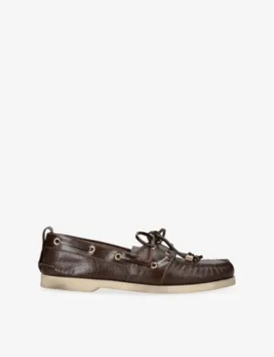 GOLDEN GOOSE Logo-Embossed Leather Boat Shoes - EUR 41 / 7 UK MEN in Dark Brown – Mens | Casual shoes | Boat shoes