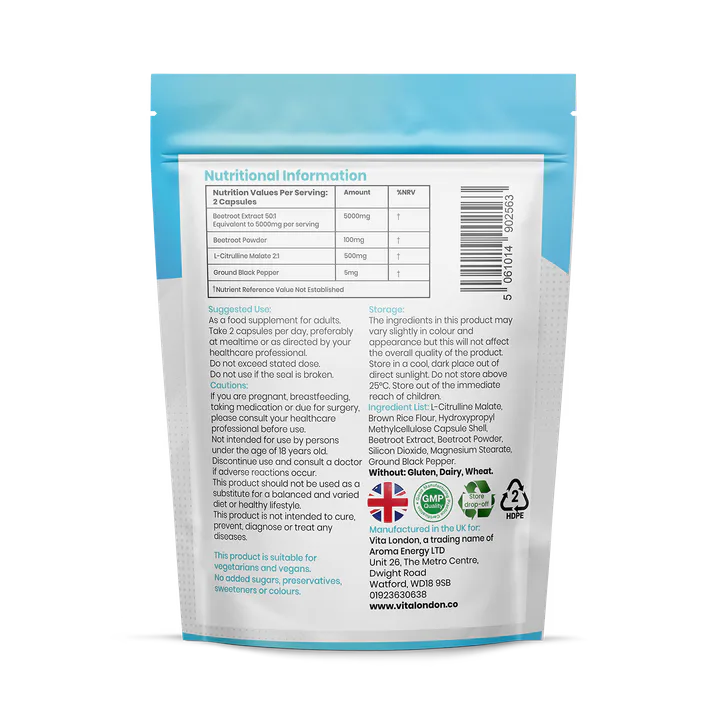 Vita London Beetroot Capsules + L-Citrulline Malate 5000mg 60 Capsules detail 2
