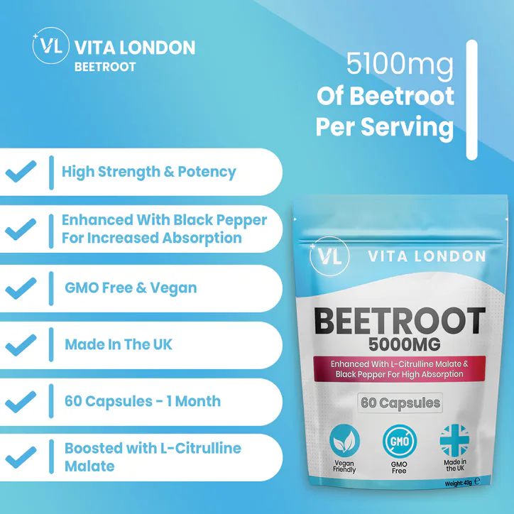 Vita London Beetroot Capsules + L-Citrulline Malate 5000mg 60 Capsules detail 3