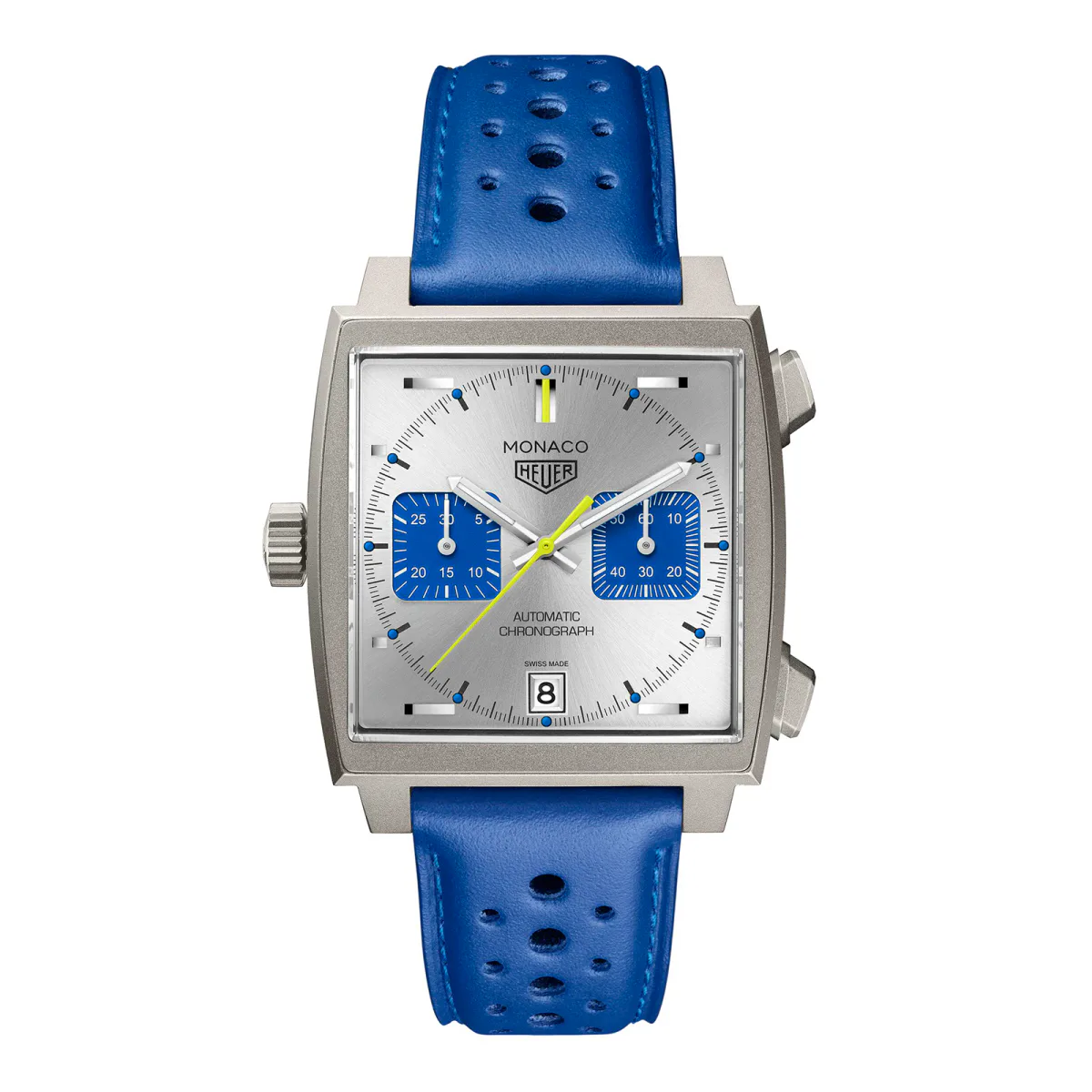 TAG Heuer Monaco Chronograph Racing Blue Limited Edition 39mm Mens Watch Silver