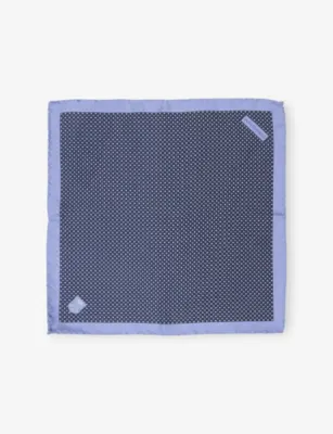 CORNELIANI Printed Silk Pocket Square in NAVY, additional product view 3
