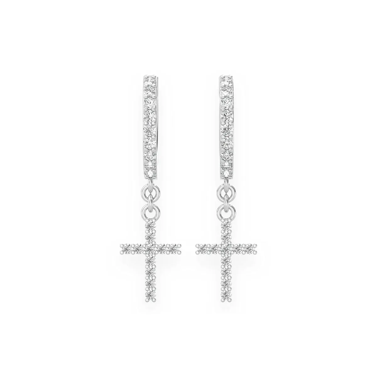 For Him Cross Diamond Hoop Drops in 0.20ctw / White Gold / Natural Diamond – Earring
