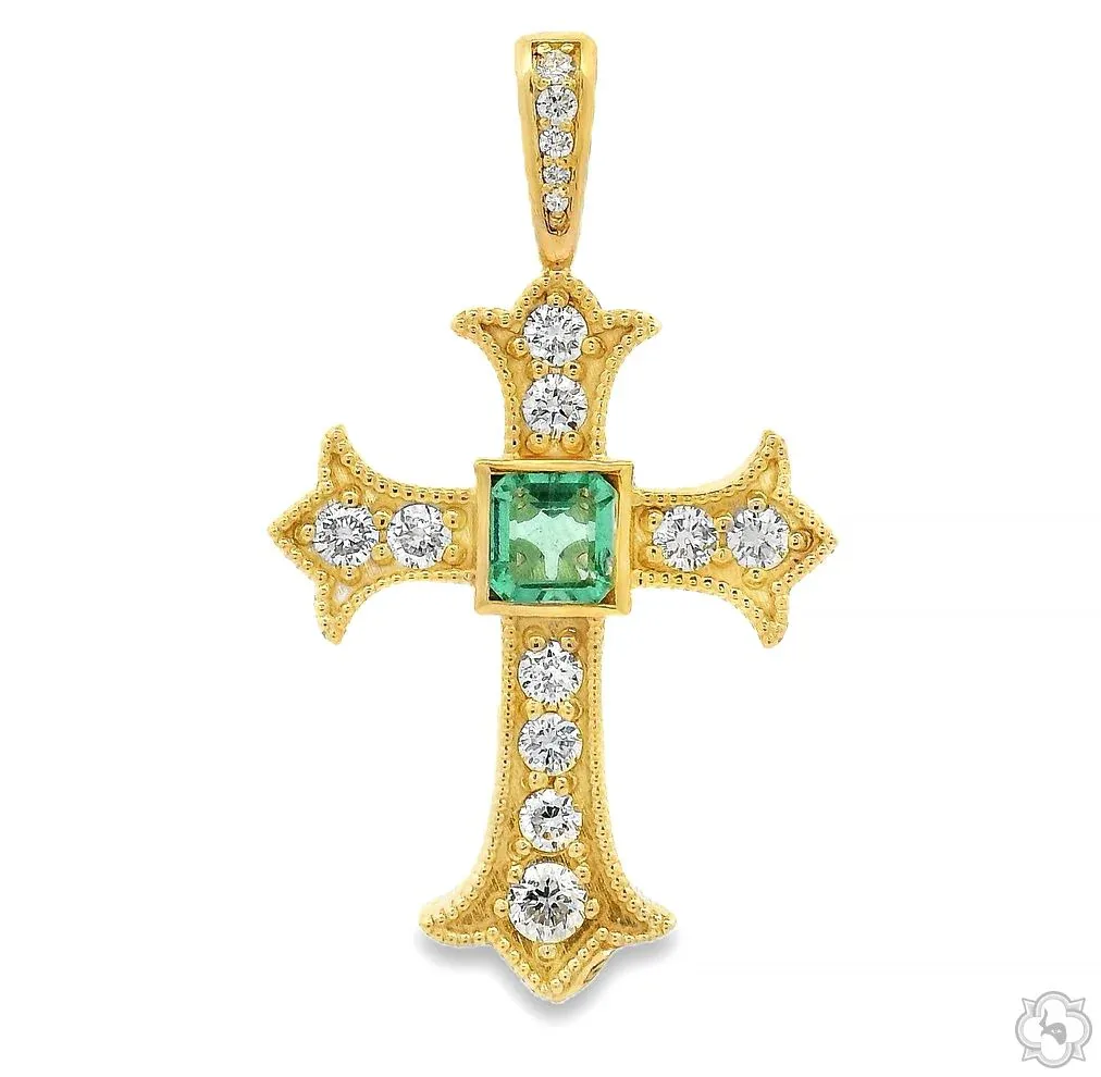 RINA - For Him CUSTOM CVD Imperial Cross Small 70555 in Rose Gold / Emerald – Pendant