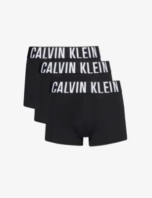 CALVIN KLEIN Logo-waistband pack of three stretch-cotton trunks