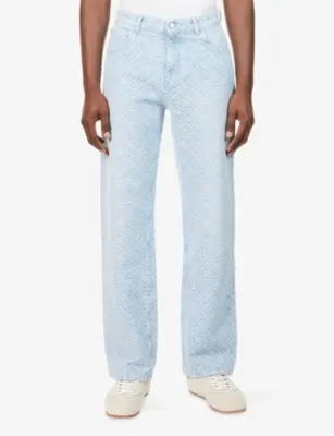 CASABLANCA Washed Monogram-Print Denim Jeans detail 3