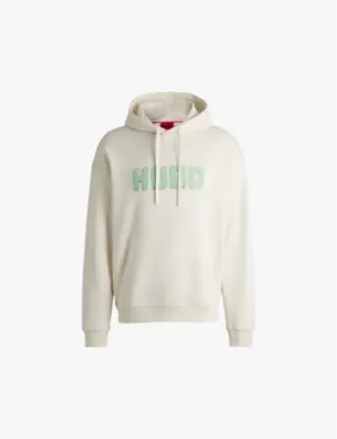 HUGO Logo-print relaxed-fit cotton hoody - OPEN WHITE detail 2