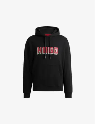 HUGO Logo-print relaxed-fit cotton hoody - OPEN WHITE