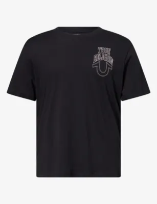TRUE RELIGION No1 Brand-Print Cotton T-Shirt in JET BLACK – Mens | Tops & t-shirts | T-Shirts | Plain T-Shirts