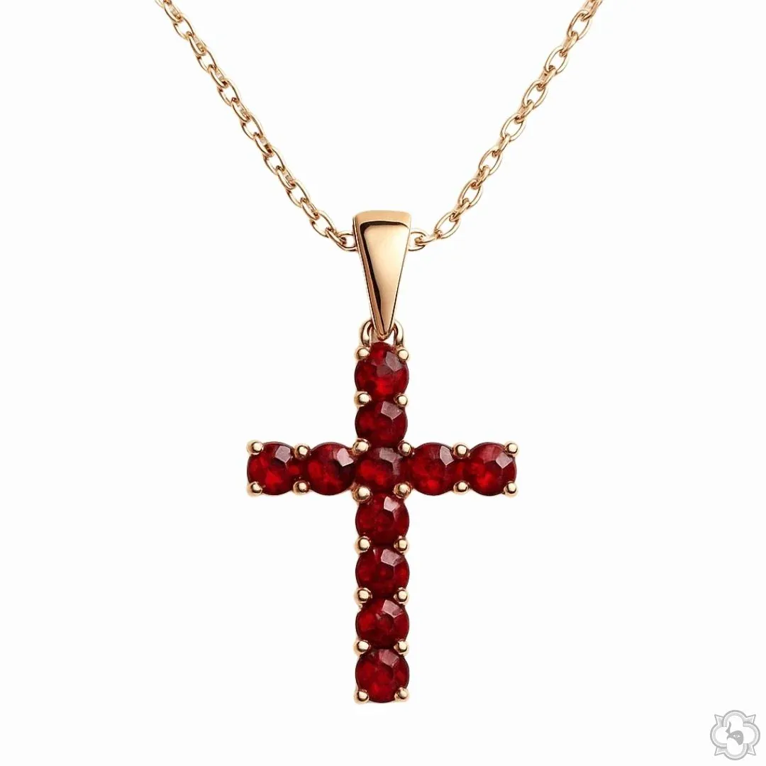 PIA - For Him GEMSTONES Mini Blood Red Sapphire Cross Set 67667 in Rose / 18 Inches – Pendant Set