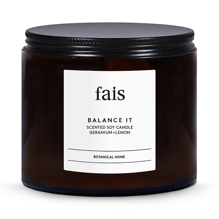 Fais Balance It Scented Soy Candle with Geranium & Lemon – Natural Home Fragrance – 440g