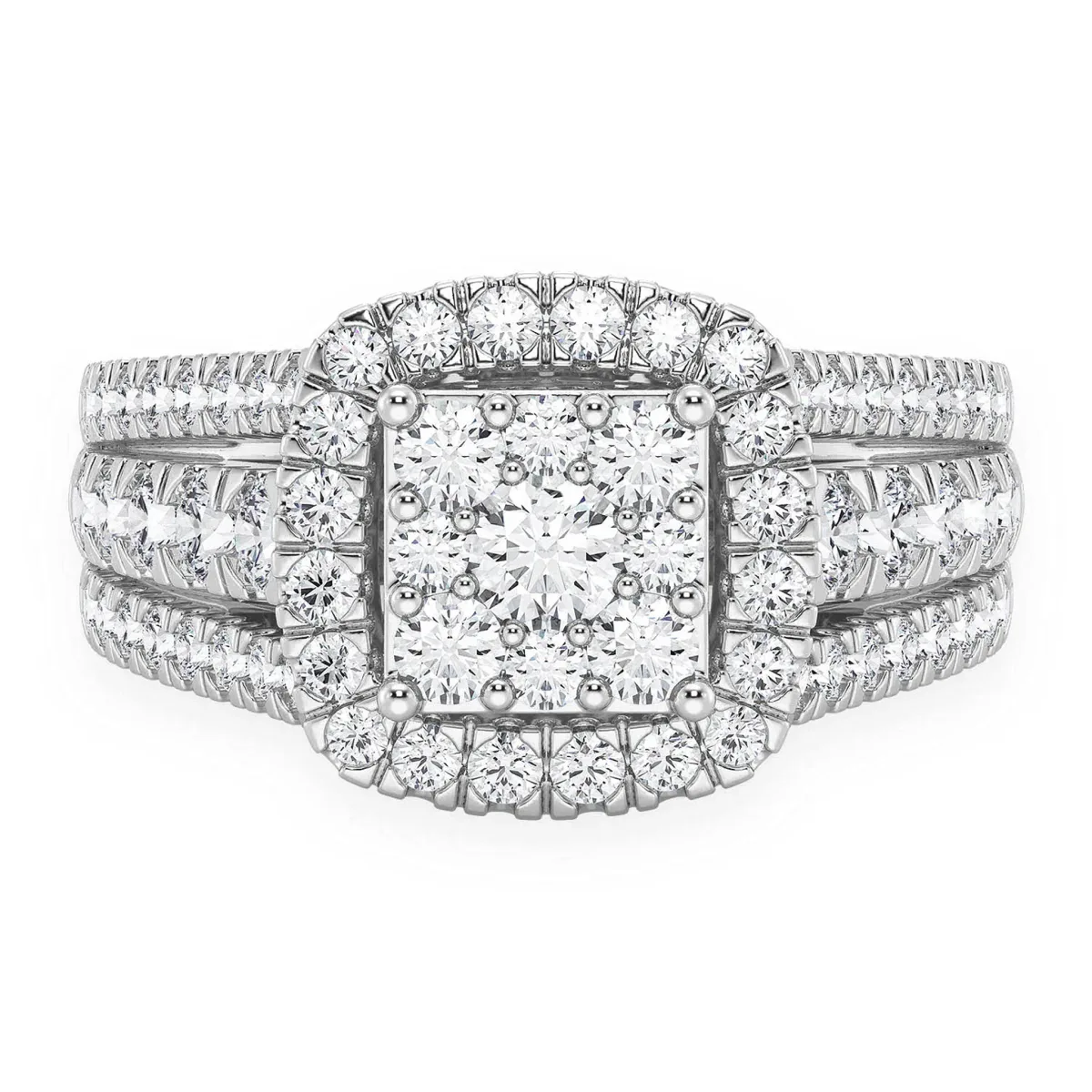 For Him Three Row Cluster Halo Diamond Ring in Rose Gold / VS / Natural Diamond – Ring