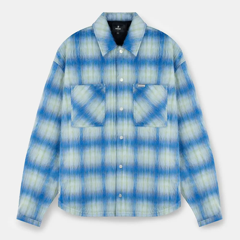 Represent Men's Rep Textured Cheque Pattern Long Sleeve Oversized Fit Overshirt