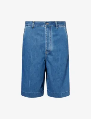 BOTTEGA VENETA Wide-Leg Pressed-Pleat Denim Shorts