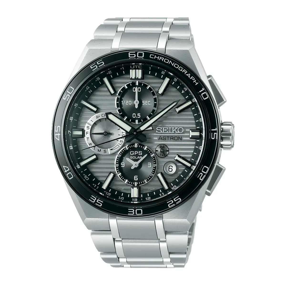 Seiko Astron GPS Solar Dual-Time Chronograph 44mm Mens Watch Silver