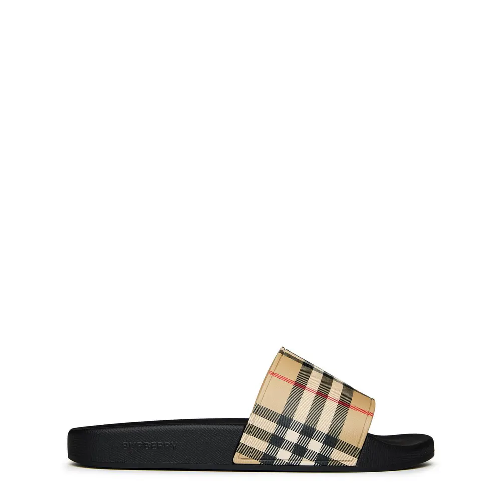 Burberry Mens Furley Check Slides in Archive Beige – Footwear