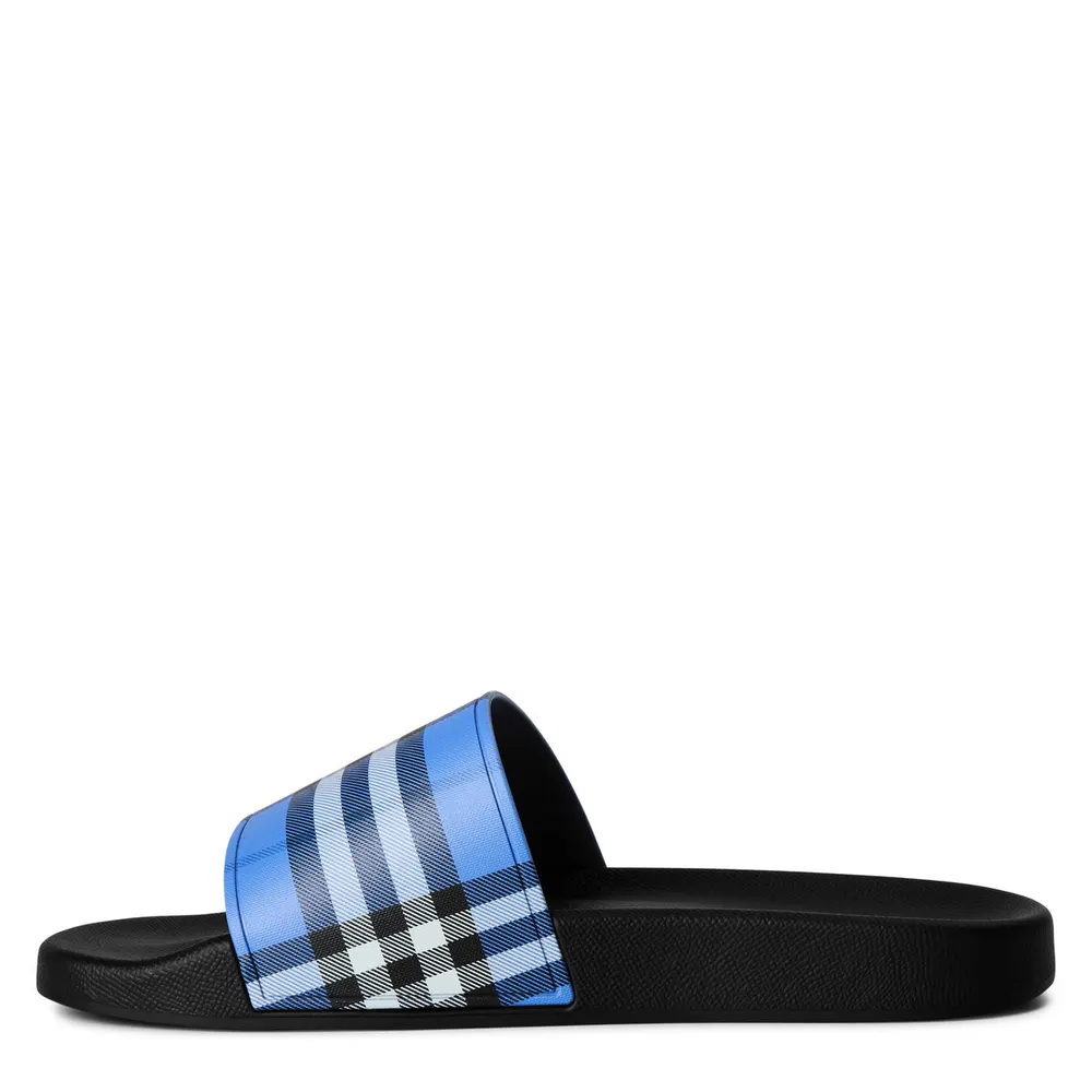 Burberry Mens Furley Check Slides in Cornflower Blue, additional product view 2