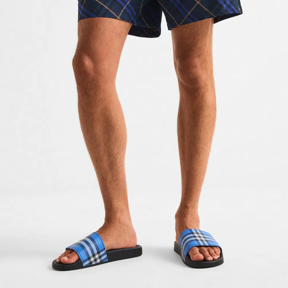 Burberry Mens Furley Check Slides in Cornflower Blue, additional product view 3