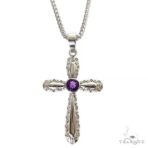 MARYAM - For Him SILVER Amethyst Sanctity Cross Pendant Set 69682 in 18 Inches – Pendant Set