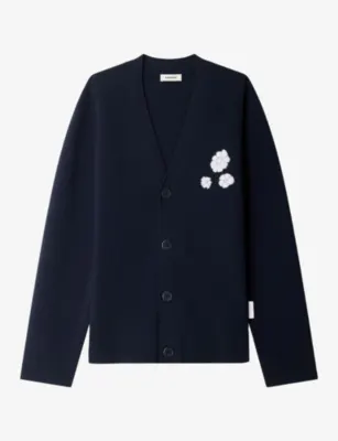 SANDRO Flower-Embroidered Button-Down Wool-Blend Cardigan