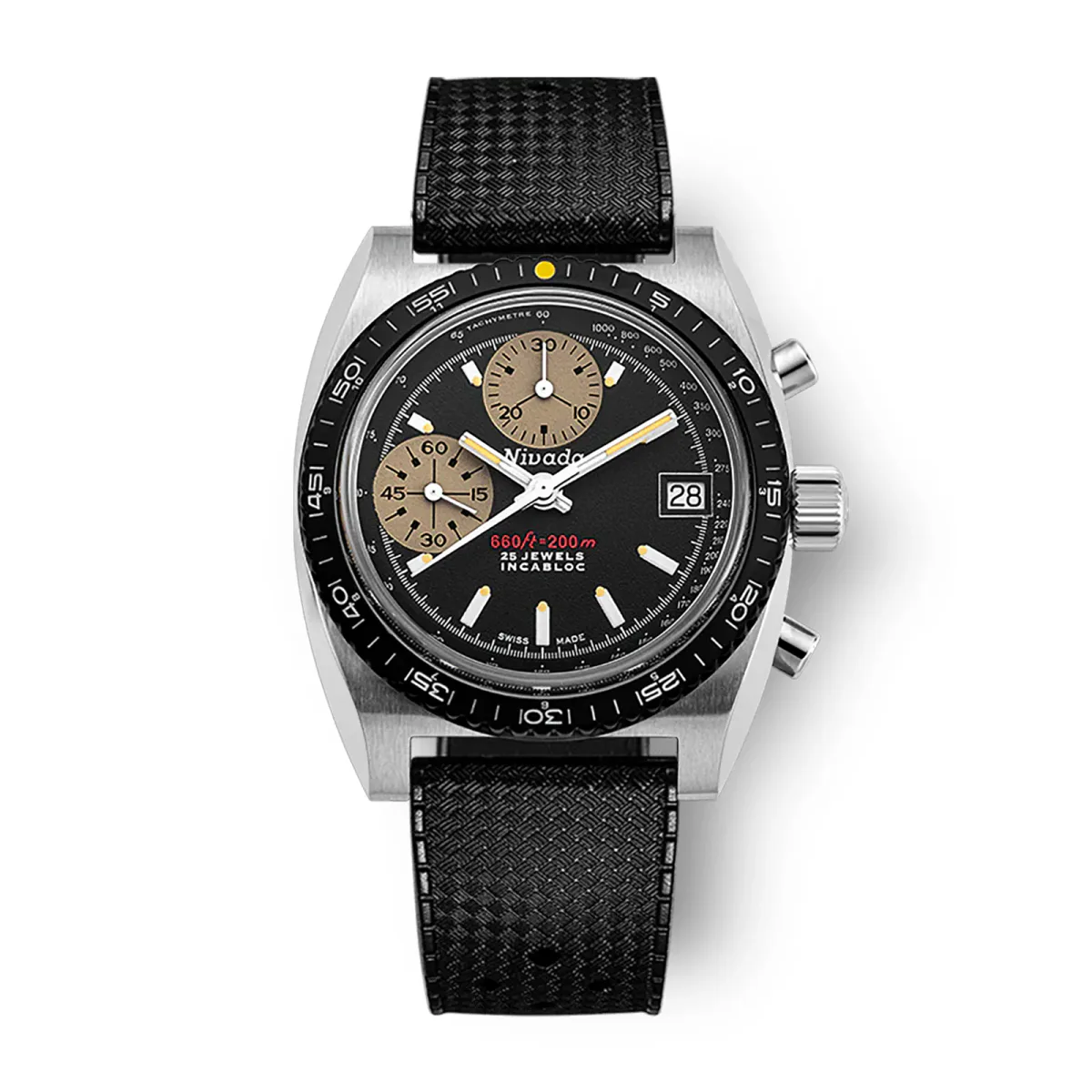 Nivada Grenchen Chronograph Yellow Automatic 38mm Mens Watch Black