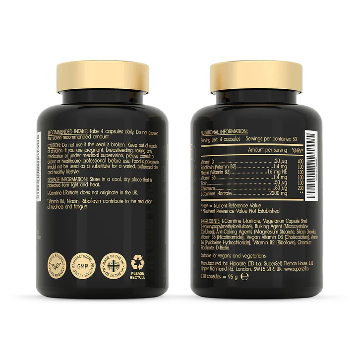 SuperSelf L-Carnitine 2200mg with Vitamins D & B Complex 120 Capsules, additional product view 2