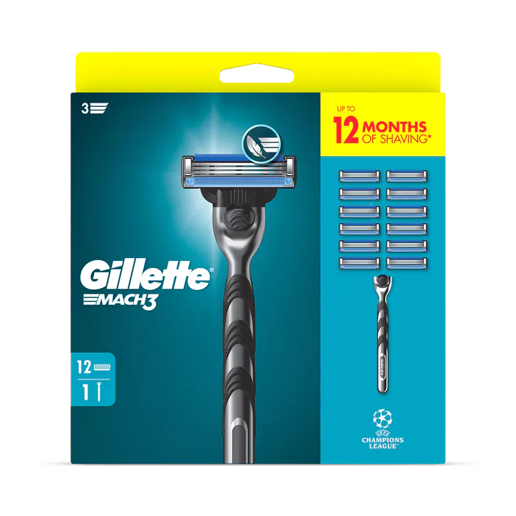 Gillette UEFA Champions League Special Edition Mach3 Razor for Men, 1 Gillette Razor, 12 Refills