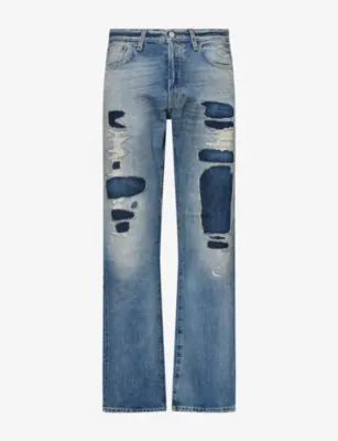 ACNE STUDIOS 1996M Blue Map Distressed Straight-Leg Denim Jeans