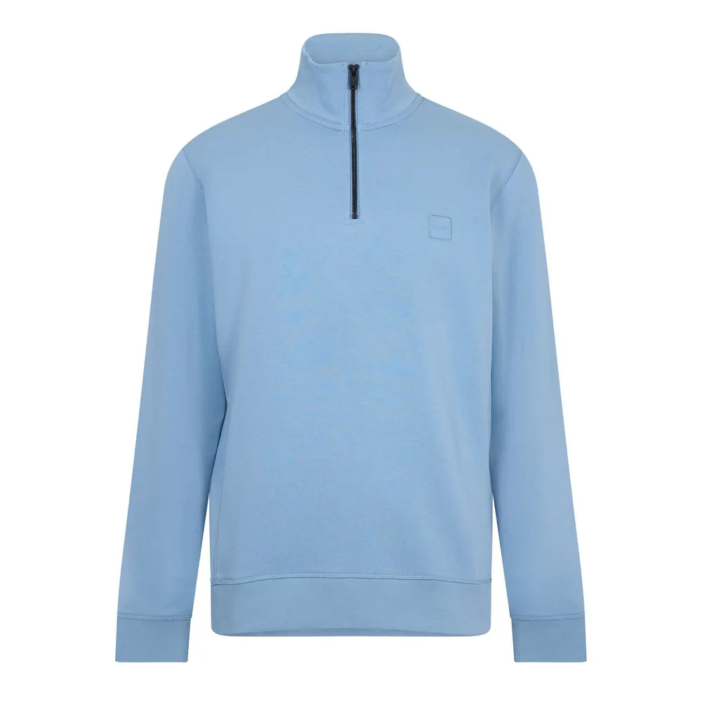 Boss Men's Zetrust Zip-Neck Soft TerryclOver The Head Sweatshirt in Pastel Blue – Clothing
