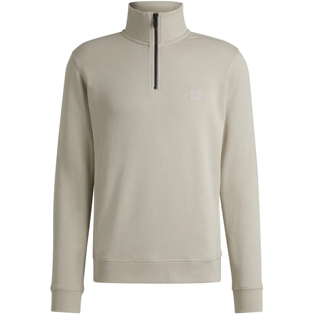 Boss Men's Zetrust Zip-Neck Soft TerryclOver The Head Sweatshirt in Light Beige 271 – Clothing