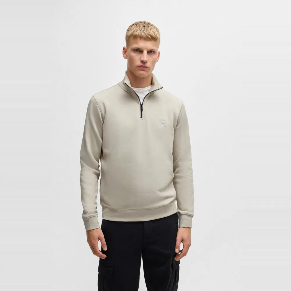 Boss Men's Zetrust Zip-Neck Soft TerryclOver The Head Sweatshirt in Light Beige 271, additional product view 2