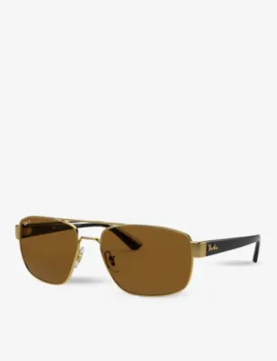 RAY-BAN RB3663 rectangle-framed sunglasses in GOLD, additional product view 3