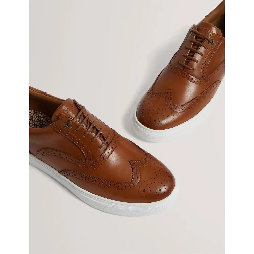 Ted Baker Men's Brogue Leather Platform Trainers in Tan, additional product view 2