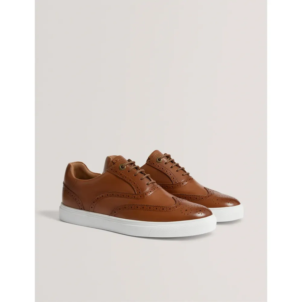 Ted Baker Men's Brogue Leather Platform Trainers in Tan, additional product view 3