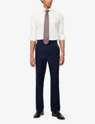 DUNHILL Stretch Tailored Cotton Chino Trousers in NAVY, additional product view 2