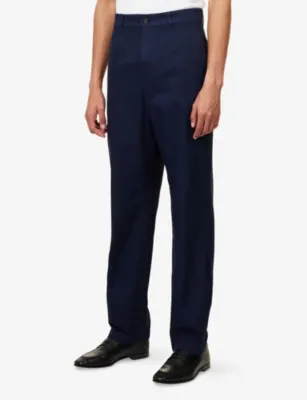 DUNHILL Stretch Tailored Cotton Chino Trousers in NAVY, additional product view 3