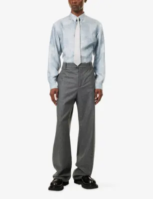 GIORGIO ARMANI Printed Long-Sleeve Silk Shirt in DUSTY BLUE, additional product view 2