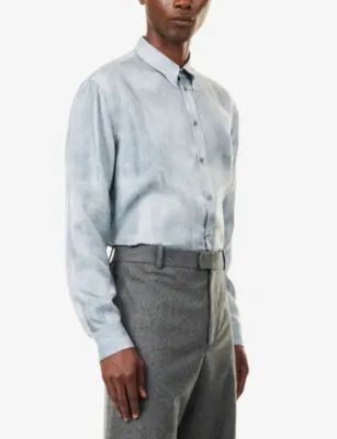 GIORGIO ARMANI Printed Long-Sleeve Silk Shirt in DUSTY BLUE, additional product view 3
