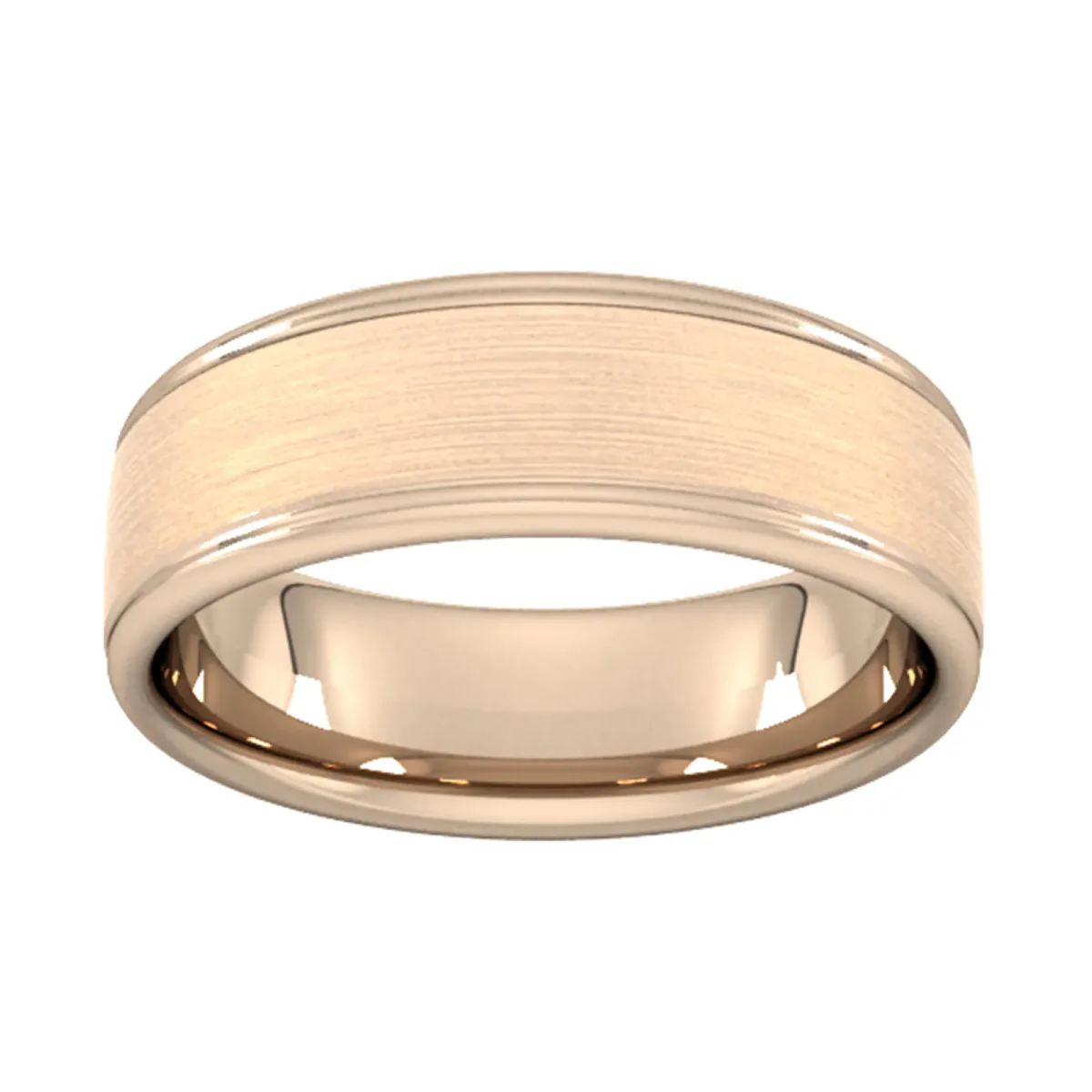 For Him 7mm Slight Court Extra Heavy Matt Centre With Grooves Wedding Ring In 18 Carat Yellow Gold