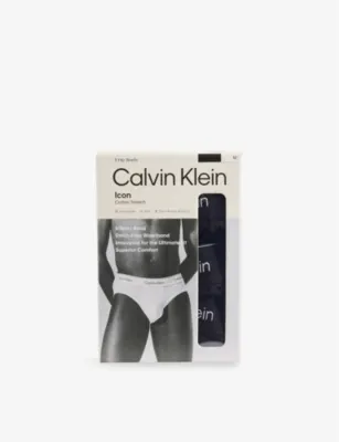 CALVIN KLEIN Icon Logo-Waistband Pack Of Three Stretch-Cotton Hip Briefs