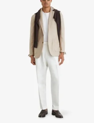 REISS Pelmet Herringbone-Weave Wool-Blend Blazer in OATMEAL, additional product view 2
